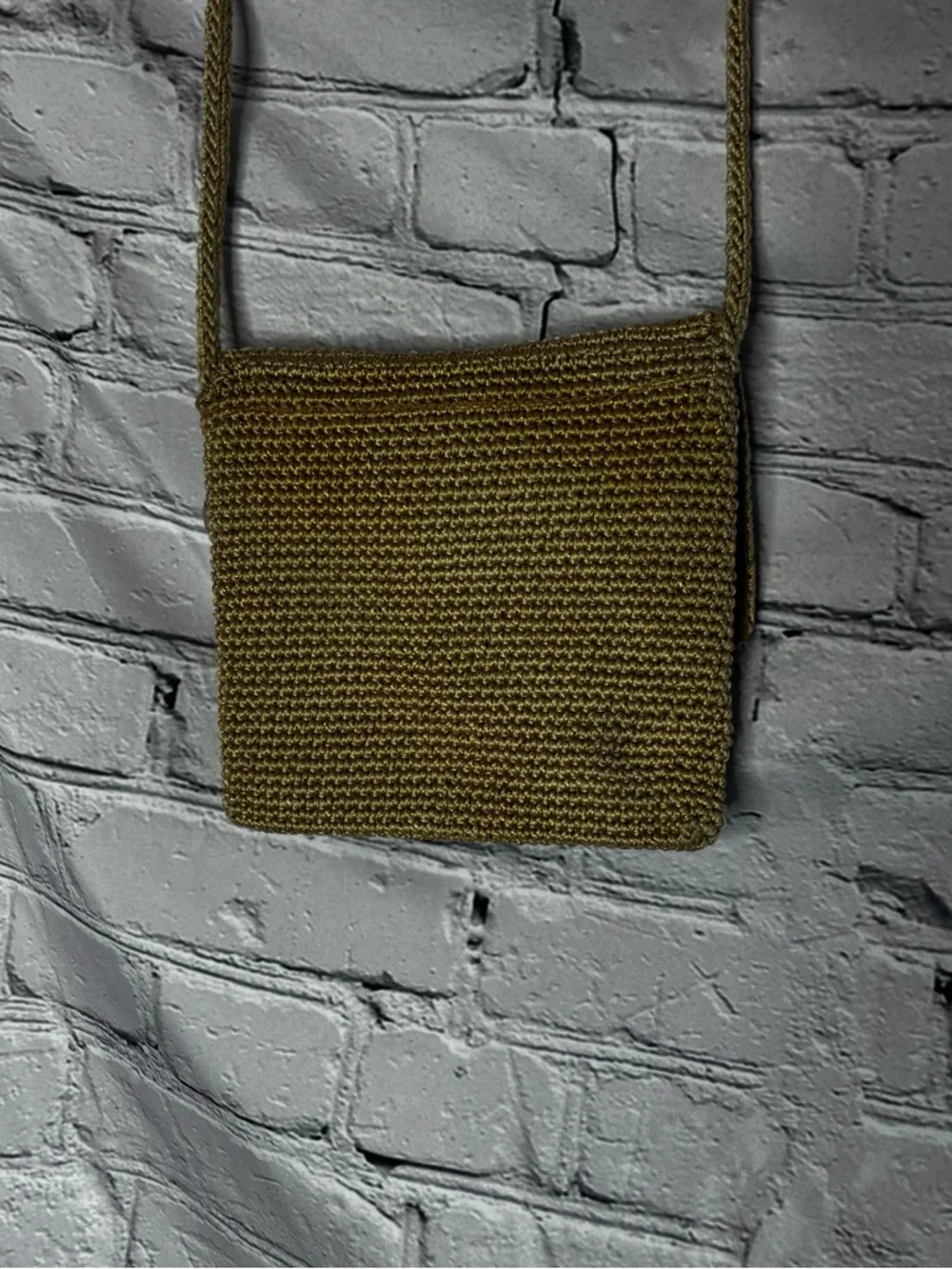 The Sak Small Woven Flap Minimalist Square Crossbody Bag Beige Tan Metallic Gold